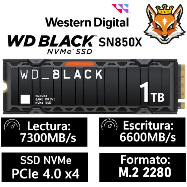 Disco Duro WD Black SN850X 1TB Disco SSD 7300MB/S Disipador NVMe PCIe 4.0 M.2 Gen4 16GT/s