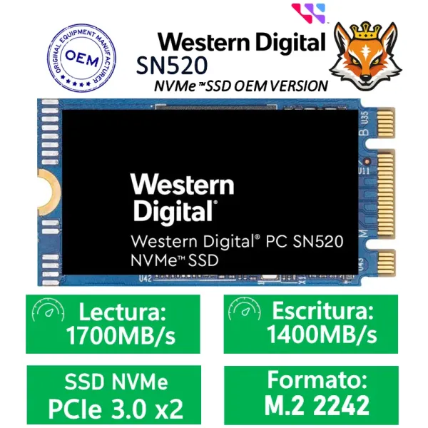 WD SSD SN520 128GB NVMe a 1700MB/s PCIe 3.0 M.2 2242 OEM Version/Bulk