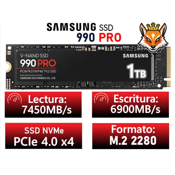 Samsung 990 PRO 1TB SSD PCIe 4.0 NVMe M.2 a 7450MB/s