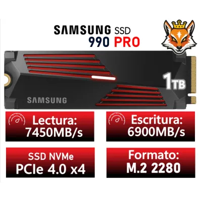 Samsung 990 PRO 1TB con Disipador SSD PCIe 4.0 NVMe M.2 a Samsung 990 PRO 1TB con Disipador SSD PCIe 4.0 NVMe M.2 a