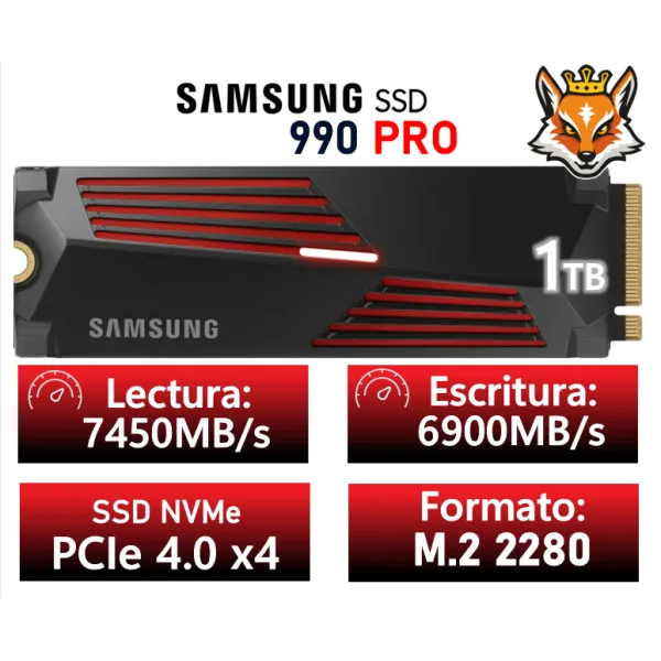 Samsung 990 PRO 1TB con Disipador SSD PCIe 4.0 NVMe M.2 a 7450MB/s