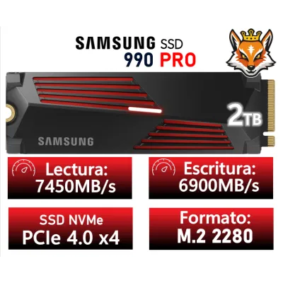Samsung 990 PRO 2TB con Disipador SSD PCIe 4.0 NVMe M.2 a Samsung 990 PRO 2TB con Disipador SSD PCIe 4.0 NVMe M.2 a