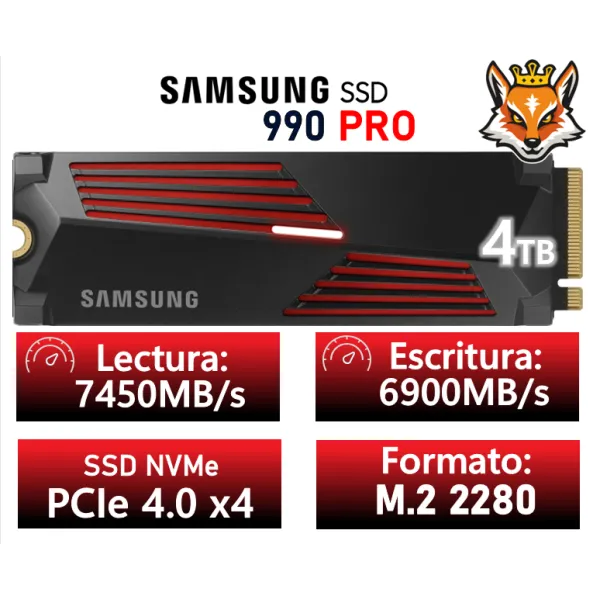 Samsung 990 PRO 4TB con Disipador SSD PCIe 4.0 NVMe M.2 a 7450MB/s