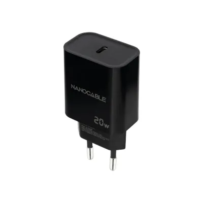 Cargador Pared 1xusb-c Pd 20w Negro Nanocable