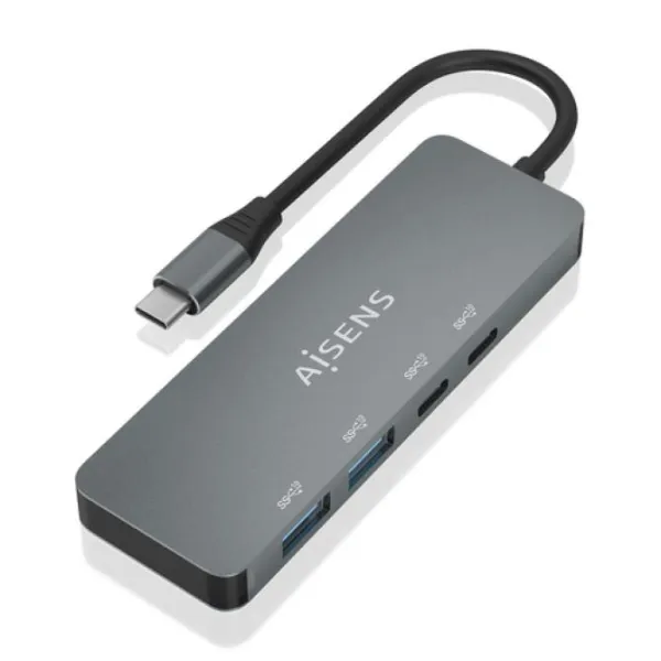 Aisens HUB USB 3.2 Gen2 10G USB-C a USB-C/M + 2xUSB-C/H + 2xUSB-A/H 15cm Gris