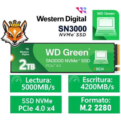 Western Digital WD Green SN3000 SSD 2TB 5000MB/s NVMe PCIe 4.0 Western Digital WD Green SN3000 SSD 2TB 5000MB/s NVMe PCIe 4.0