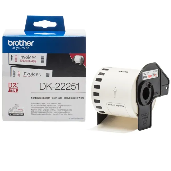 Brother DK-22251 Rollo Etiquetas Rojo/Negro para Impresora