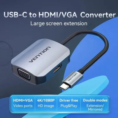 Conversor Vention TDIHB/ USB Tipo-C Macho/ VGA Hembra - HDMI