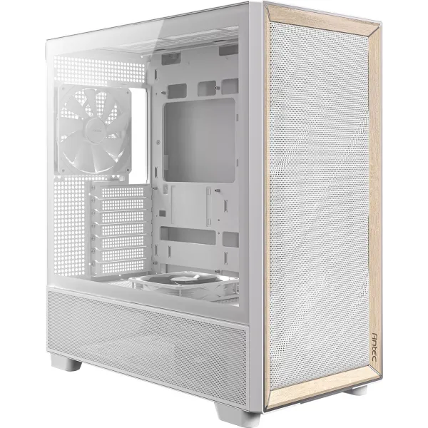 Antec FLUX blanco/marrón Madera ATX Cristal Templado USB-C