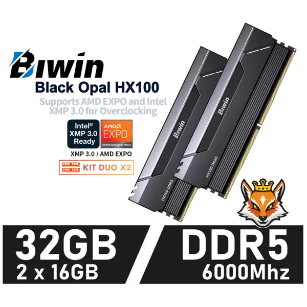 Biwin Black Opal HX100 OC KIT 32GB DDR5 a 6000MHz CL30 1.35v