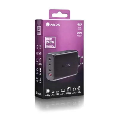 Ngs cargador ultrarapido240w 4 puertos 3usb-c 1 us Ngs cargador ultrarapido240w 4 puertos 3usb-c 1 us