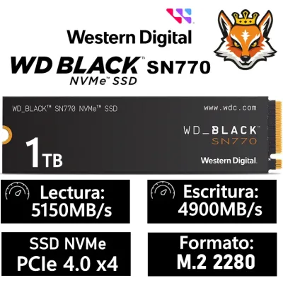 Western Digital WD_BLACK SN770 SSD 1TB 5150MB/s NVMe PCIe 4.0