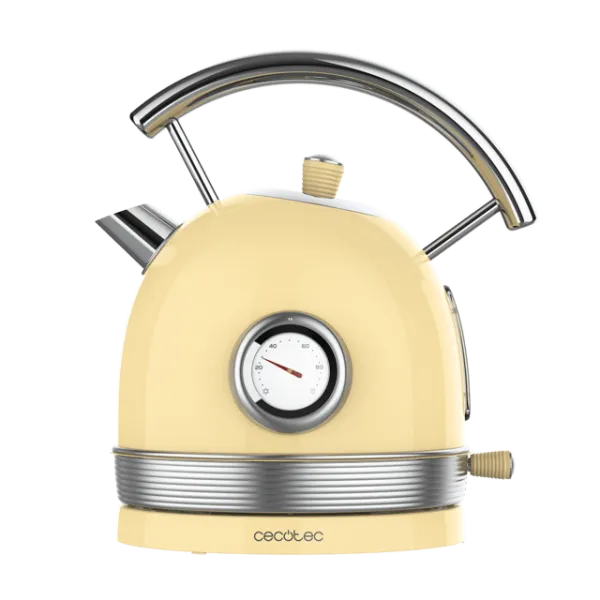 Cecotec ThermoSense 420 Light Yellow.Hervidor de agua eléctrico 1.8L 2200W, Medidor de Temperatura, Base 360º, Acero Inoxidable
