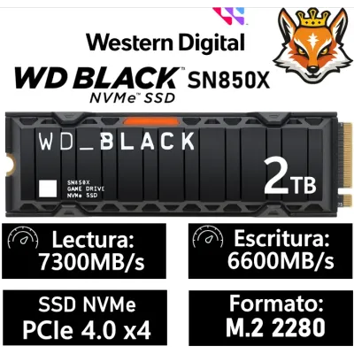 Western Digital WD_BLACK SN850X Disipador SSD 2TB 7300MB/s NVMe Western Digital WD_BLACK SN850X Disipador SSD 2TB 7300MB/s NVMe