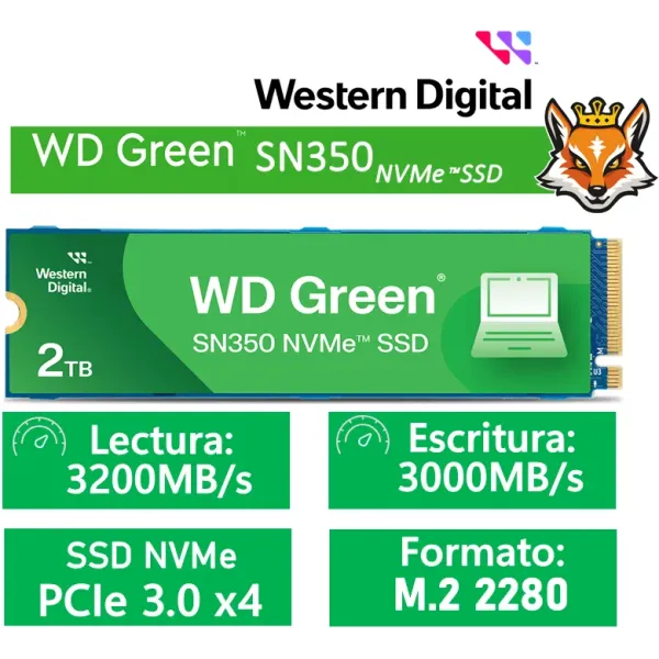 Western Digital WD Green SN350 SSD 2TB 3200MB/s NVMe PCIe 3.0