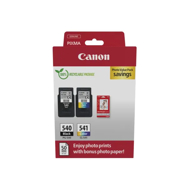 Cartucho de Tinta Original Canon PG-540 + CL-541 Multipack/ Negro/ Tricolor + Papel Fotográfico