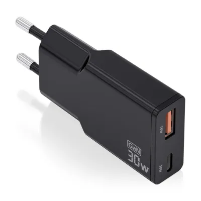 AISENS ASCH-30W2P047-BK Cargador GaN Doble x2 USB-C + USB-A 30W