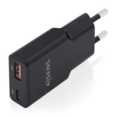 AISENS ASCH-30W2P047-BK Cargador GaN Doble x2 USB-C + USB-A 30W