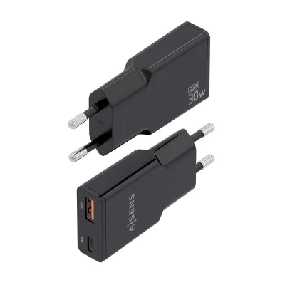 AISENS ASCH-30W2P047-BK Cargador GaN Doble x2 USB-C + USB-A 30W