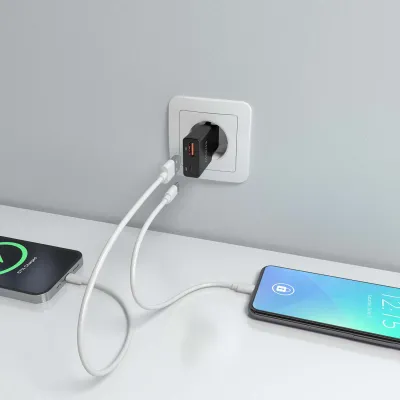 AISENS ASCH-30W2P047-BK Cargador GaN Doble x2 USB-C + USB-A 30W