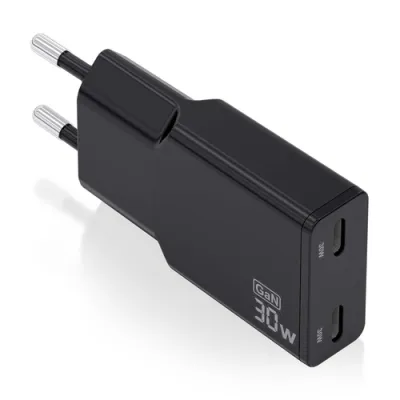AISENS ASCH-30W2P049-BK Cargador GaN Doble x2 USB-C 30W Negro