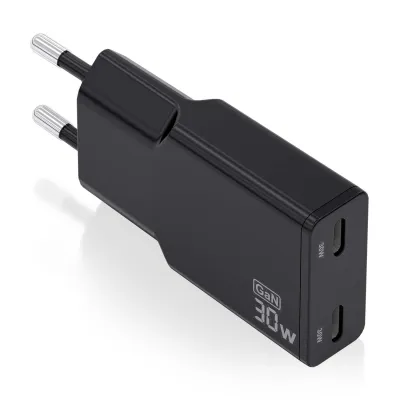 AISENS ASCH-30W2P049-BK Cargador GaN Doble x2 USB-C 30W Negro