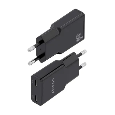 AISENS ASCH-30W2P049-BK Cargador GaN Doble x2 USB-C 30W Negro