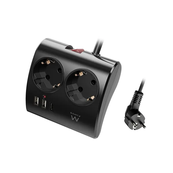Ewent EW3871 base múltiple 1,5 m 3 salidas AC Interior Negro