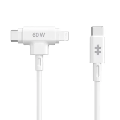 HYPER SILICONE USB-C TO USB-C AND LIGHTNING HYBRID 60W CABLE -