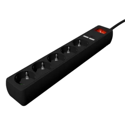 REGLETA CON CARGADOR USB, 5 ENCHUFES, 1.5 M, USB 2A, COLOR NEGRO REGLETA CON CARGADOR USB, 5 ENCHUFES, 1.5 M, USB 2A, COLOR NEGRO