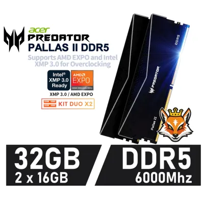 Acer Predator Pallas II Black KIT 32GB DDR5 a 6000MHz CL34 1.3v Acer Predator Pallas II Black KIT 32GB DDR5 a 6000MHz CL34 1.3v