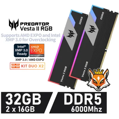 Acer Predator Vesta II RGB Black KIT 32GB DDR5 a 6000MHz CL34 Acer Predator Vesta II RGB Black KIT 32GB DDR5 a 6000MHz CL34