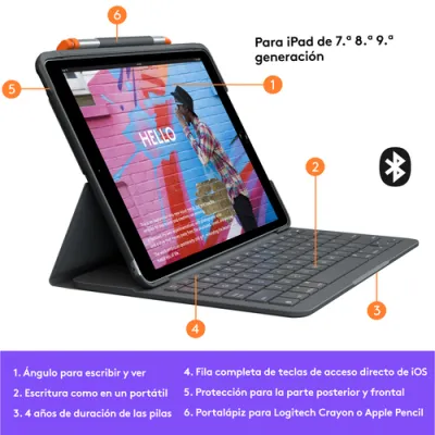Logitech Slim Folio Funda con Teclado Bluetooth Gris para iPad