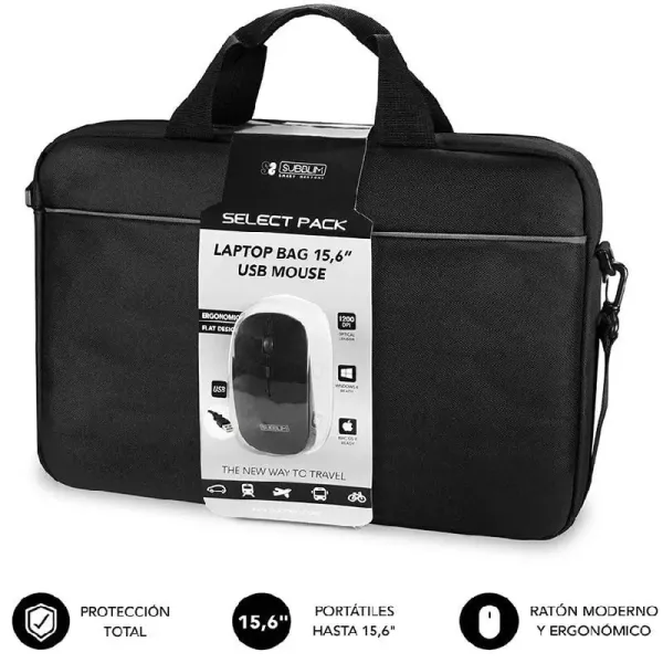 Subblim Select Pack Ratón Wireless + Maletín para portátil hasta 15.6" Negro 