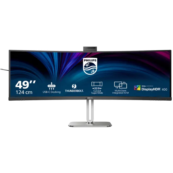 Philips 49B2U6903CH Monitor curvo DQHD de 49" Thunderbolt 4, USB-C, cámara web emergente, panel de 120 Hz