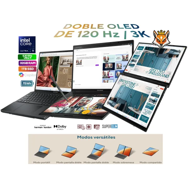 ASUS Zenbook DUO UX8406MA-PZ255W Intel Evo Edition - Intel Core Ultra 9 185H/32GB/1TB SSD/14" Táctil