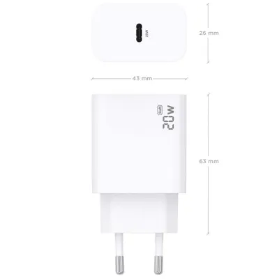 Cargador de Pared GaN Aisens A110-0938/ 1xUSB Tipo-C/ 20W/