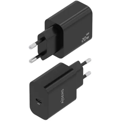 Cargador de Pared GaN Aisens A110-0939/ 1xUSB Tipo-C/ 20W/ Negro
