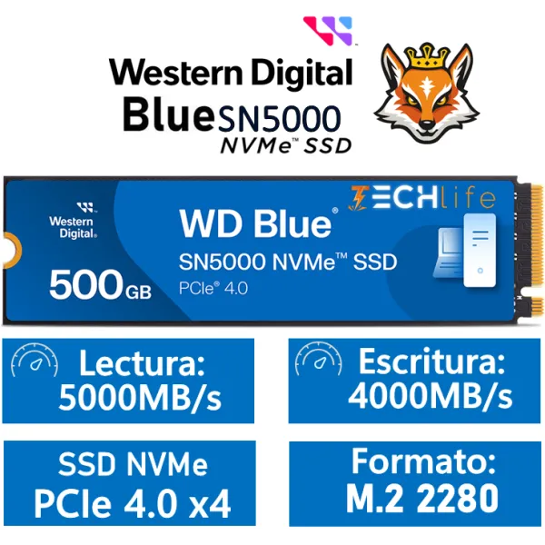Western Digital WD Blue SN5000 SSD 500GB 5000MB/s NVMe PCIe 4.0