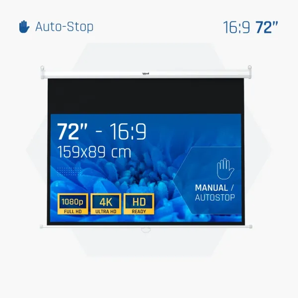 iggual PSIMS159 Pantalla proyector 72" manual 159x89cm Blanca mate de 4 capas