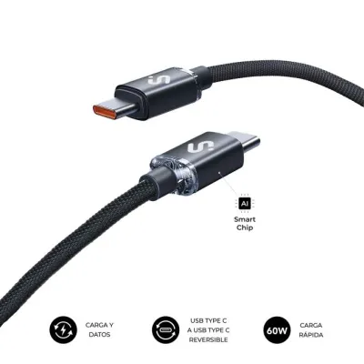 Cable Optimus 60w Usb-c/usb-c 1 M Negro Subblim