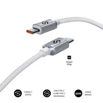 Cable Optimus 60w Usb-c/usb-c 1 M Blanco Subblim