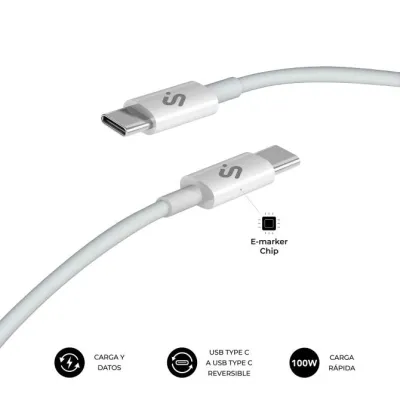 Cable Plus 100w Usb-c/usb-c 1 M Blanco Subblim Cable Plus 100w Usb-c/usb-c 1 M Blanco Subblim