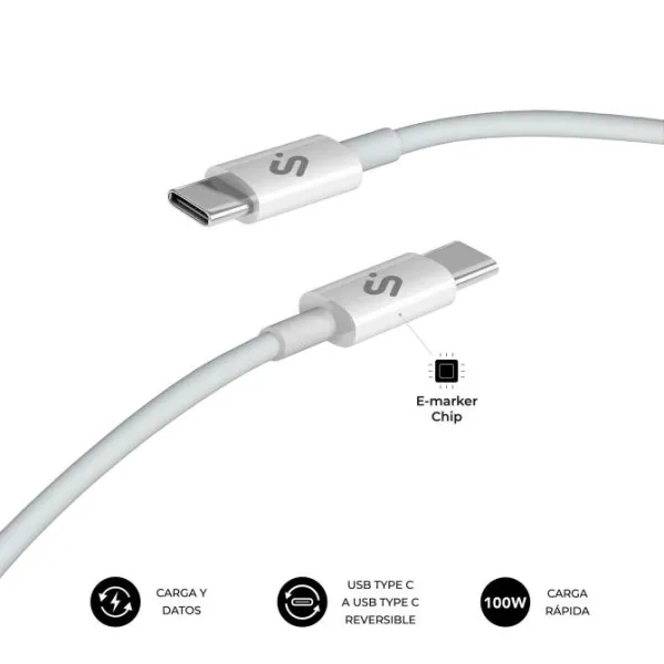 Cable Plus 100w Usb-c/usb-c 1 M Blanco Subblim
