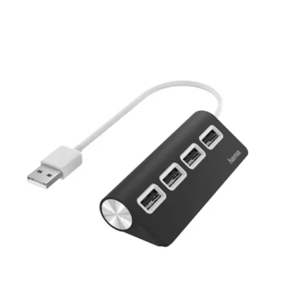 Hama | USB HUB con 4 Puertos USB 2.0 Negro PC/Mac
