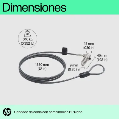 Cable de Seguridad para Portátiles HP 63B28AA/ 1.83m