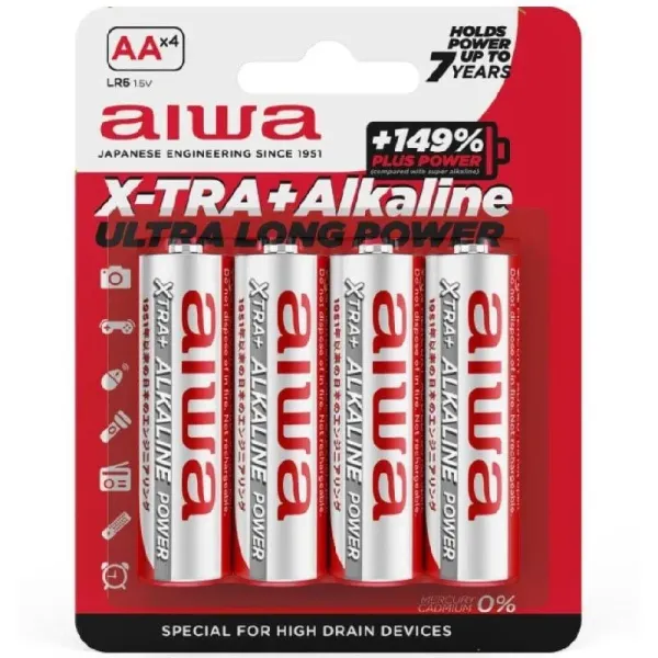 Aiwa X-TRA+Alcaline Pack de Pilas Alcalinas AA LR06 1.5V 4 Unidades