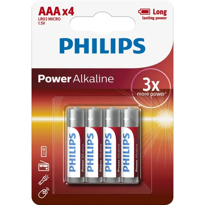 Pack de 4 Pilas AAA Philips LR03P4B/10/ 1.5V/ Alcalinas