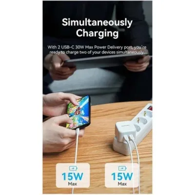 Vention FBPW0-EU Cargador de Pared CARGA RAPIDA con 2xUSB-C a Vention FBPW0-EU Cargador de Pared CARGA RAPIDA con 2xUSB-C a