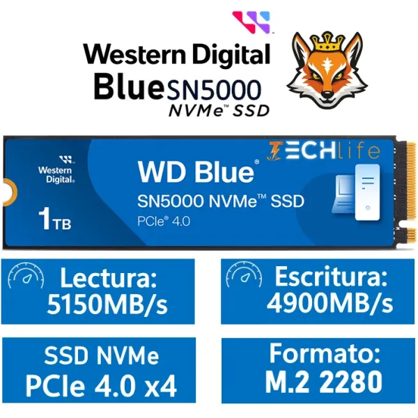 Disco Duro WD Blue SN5000 1TB Disco SSD M.2 PCIe 4.0 NVMe Gen4